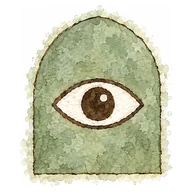 WATCH badge: an eye on a sage green arch