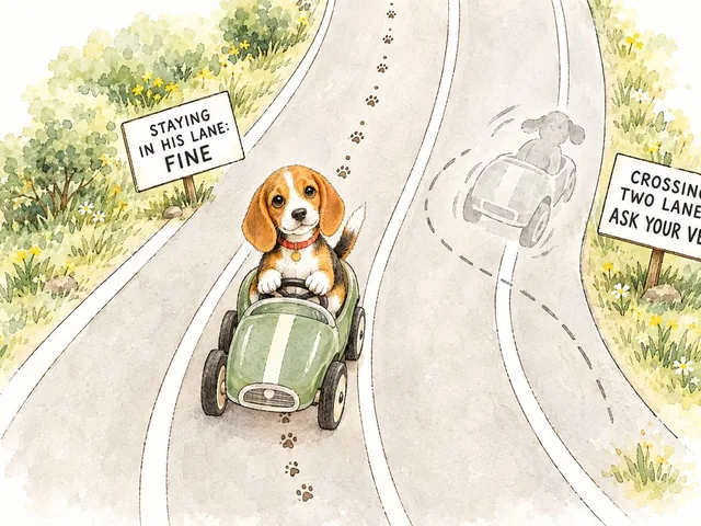 A growth chart drawn as a curving road with lanes, Meatball driving a tiny toy car steadily down one lane.